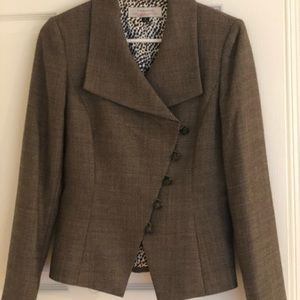 Tahari ASL Blazer Jacket Womens 4 Brown Wool Asymmetrical Buttons Lined